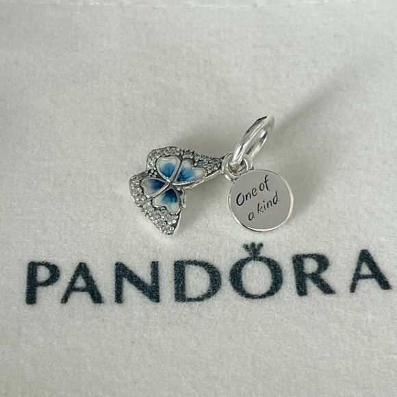 Pandora Moments Collection Blue Butterfly and Message Card Two-in-one Charm - Picture 1 of 4